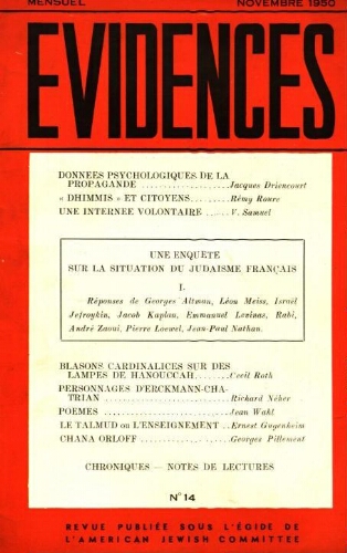 Evidences. N° 14 (Novembre 1950)